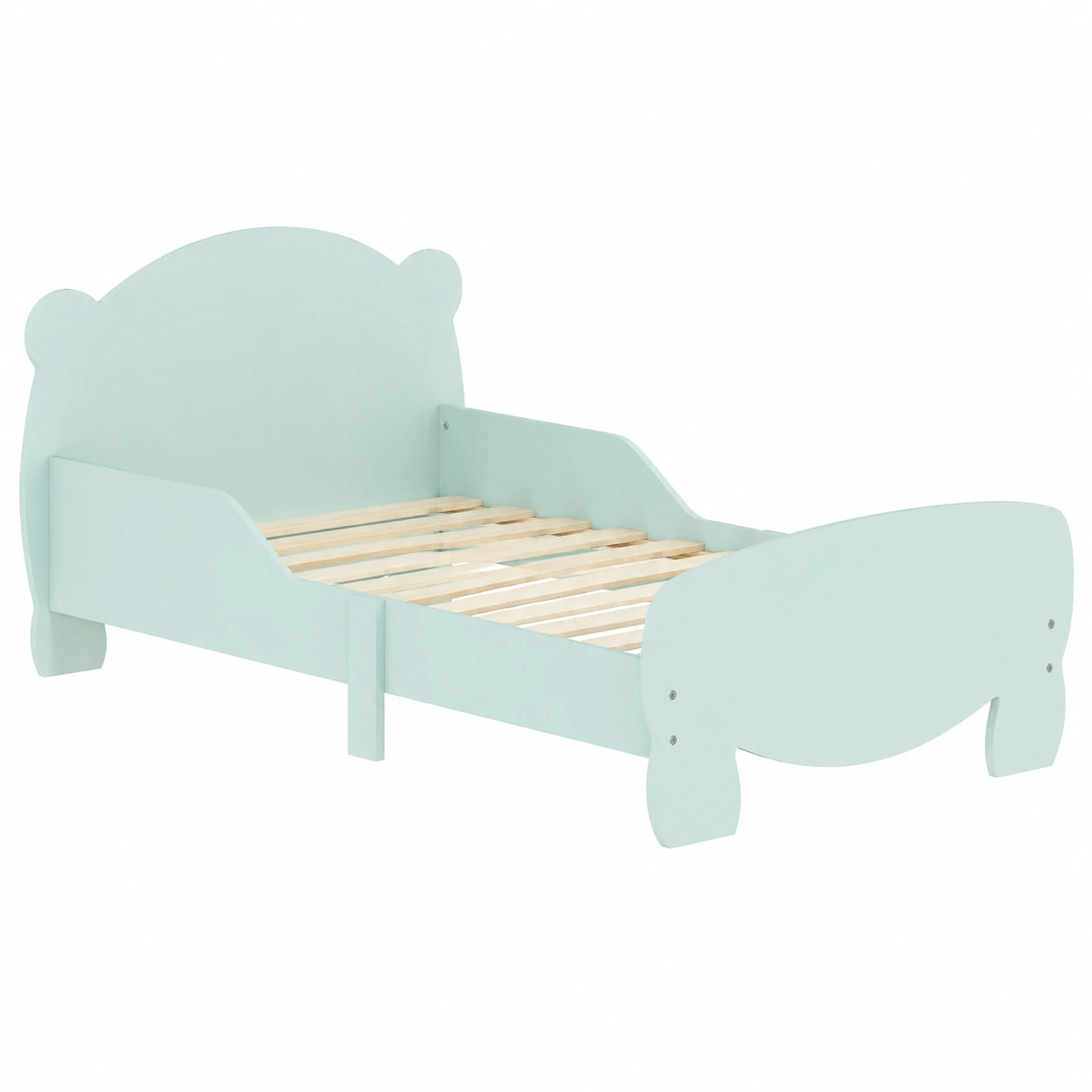Letto Montessori Orso Verde per Bambini 3-6 Anni, 140x70 cm con Sponde Sicurezza