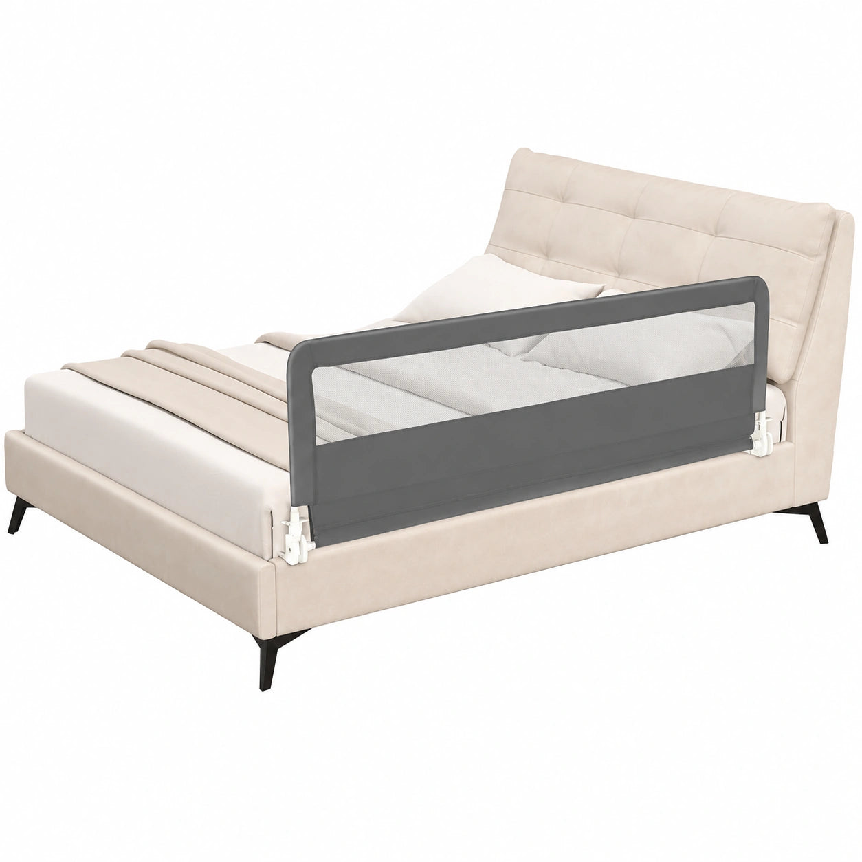 Barriera di Sicurezza per Bambini 180 cm, Sponda Letto Pieghevole con Rete Traspirante, Compatibile con Letti Singoli e Matrimoniali, Grigia