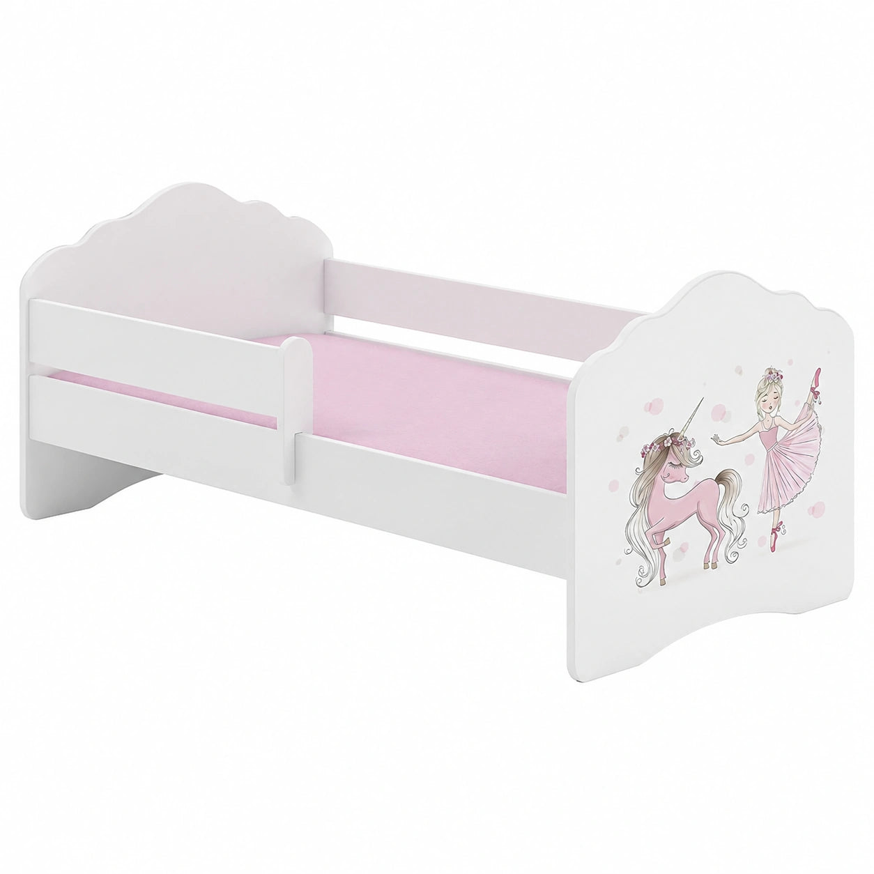 Letto per Bambini con Unicorno, Ringhiera e Materasso 160x80