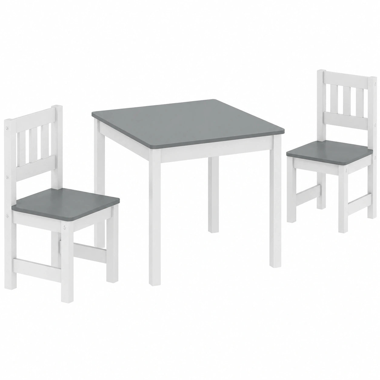 Set Tavolo e Sedie per Bambini in Legno Sicuro, Design Ergonomico, Grigio e Bianco