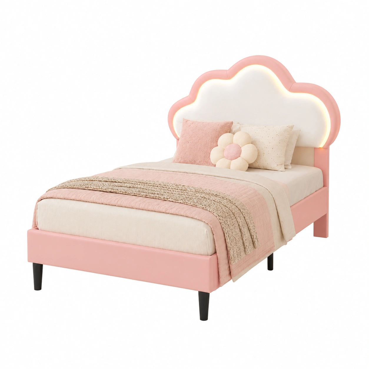 Letto per Bambini 90x200 cm con LED e Testiera a Nuvola, Design Principessa