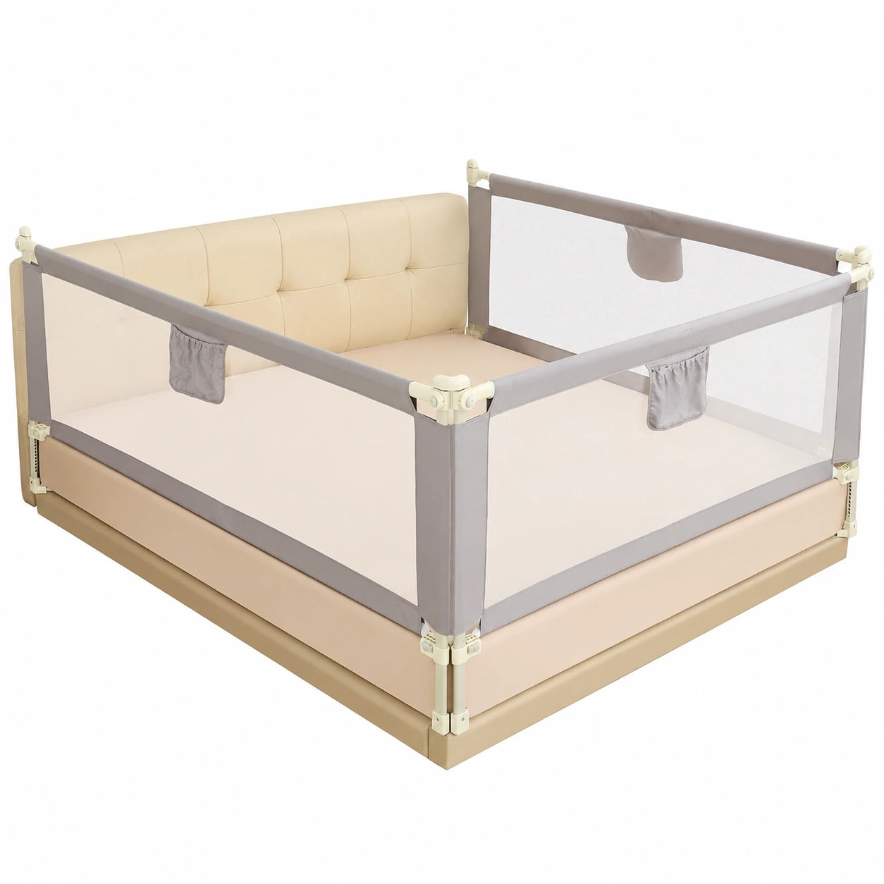 Set di Barriere di Sicurezza per Bambini, 2 Pezzi da 200 cm e 1 da 160 cm, Pieghevole per Letto Grande
