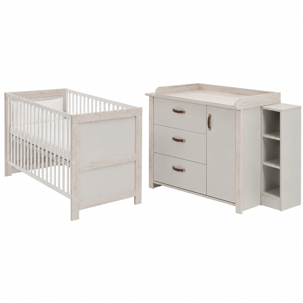 Cameretta per Bambini Completa: Lettino e Fasciatoio con Cassettiera 70x140 cm, Bianco/Grigio