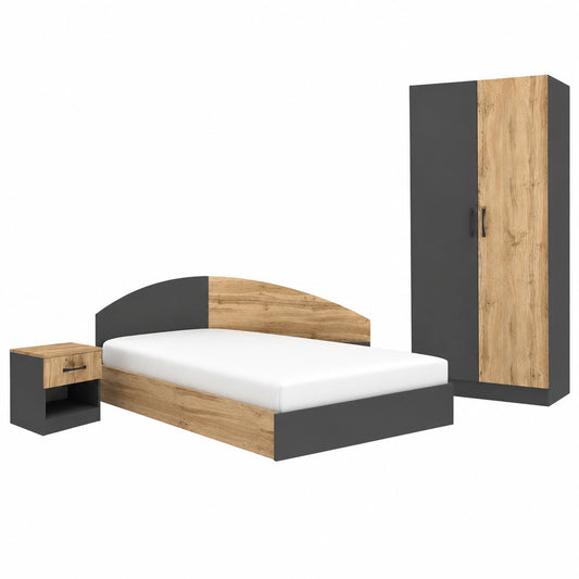Set Cameretta Completa per Ragazzi Letto Contenitore 120x190 cm con Armadio e Comodino Rovere Antracite