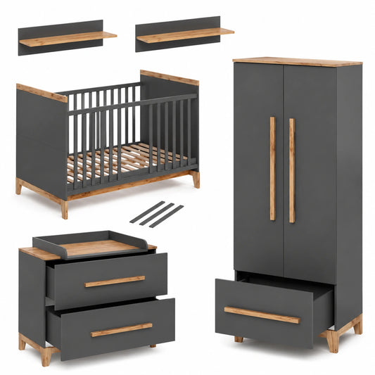 Set Mobili Cameretta Malia in Grigio e Quercia, Espandibile
