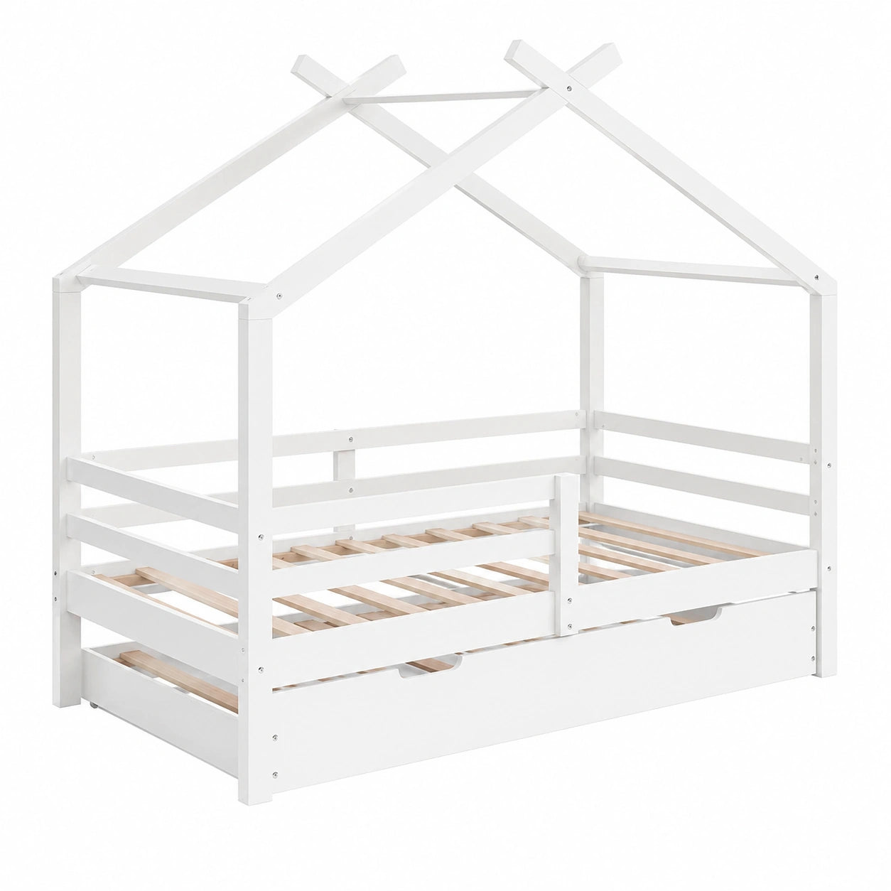 Letto per Bambini Montessori Luni con Letto Ospite, Bianco, 160x80 cm