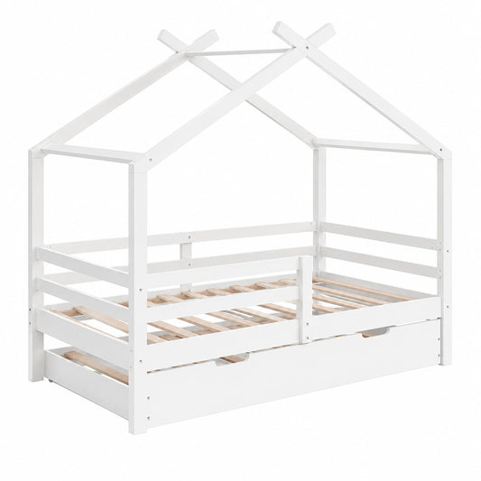 Letto per Bambini Montessori Luni con Letto Ospite, Bianco, 160x80 cm