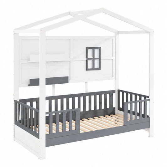 Letto a Casetta Montessori in Legno con Contenitore 200x90cm per Bambini