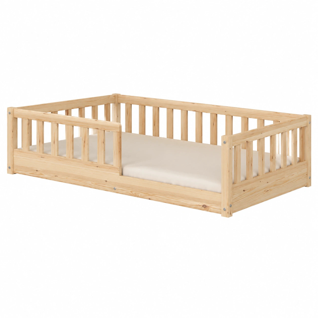 Letto Montessori in Legno per Bambini 190x90 cm con Barriera di Sicurezza