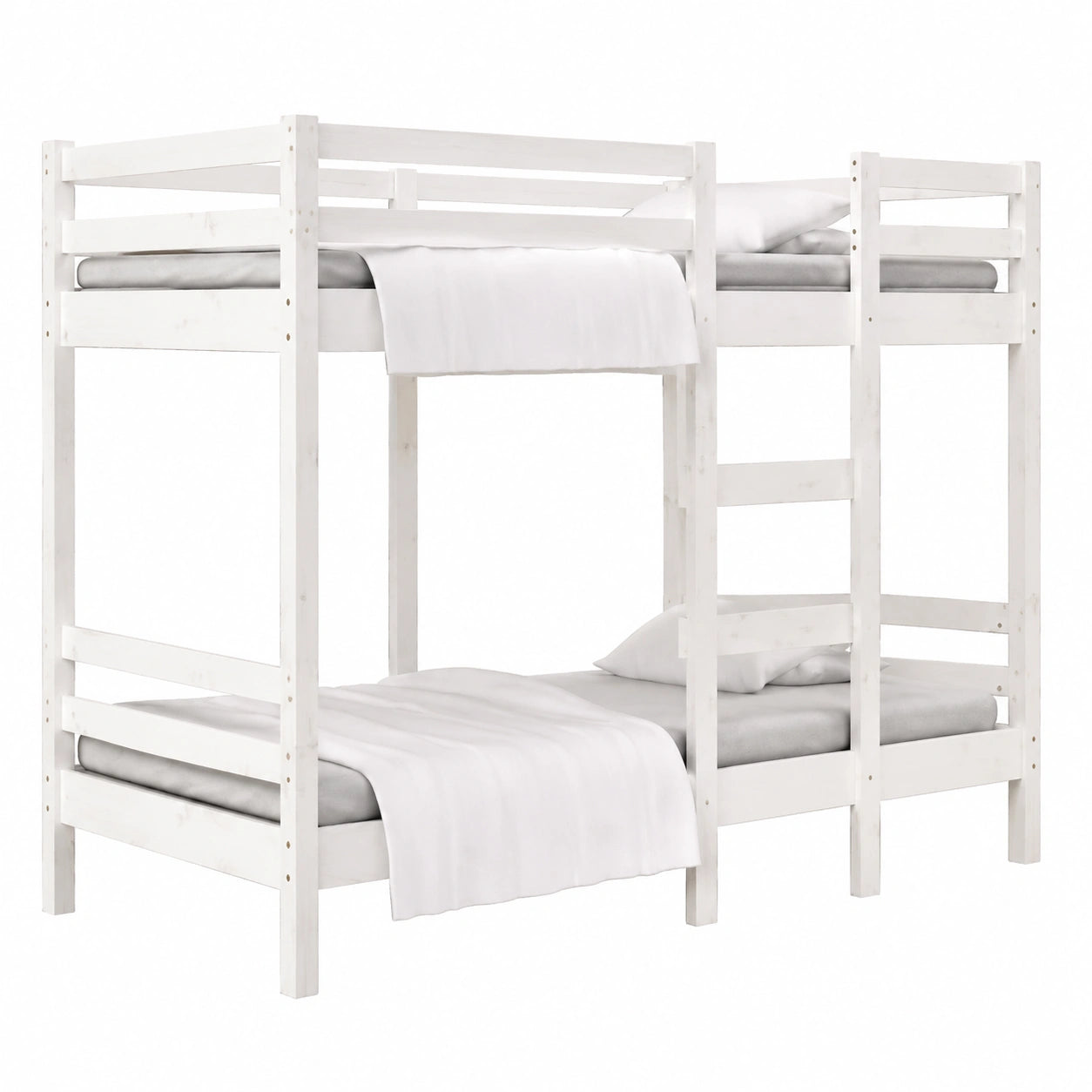 Letto a castello in pino massello con sponde di sicurezza, bianco, ideale per camerette