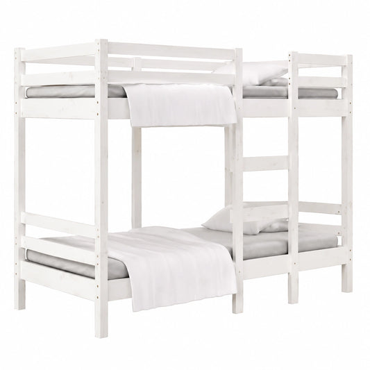 Letto a castello in pino massello con sponde di sicurezza, bianco, ideale per camerette