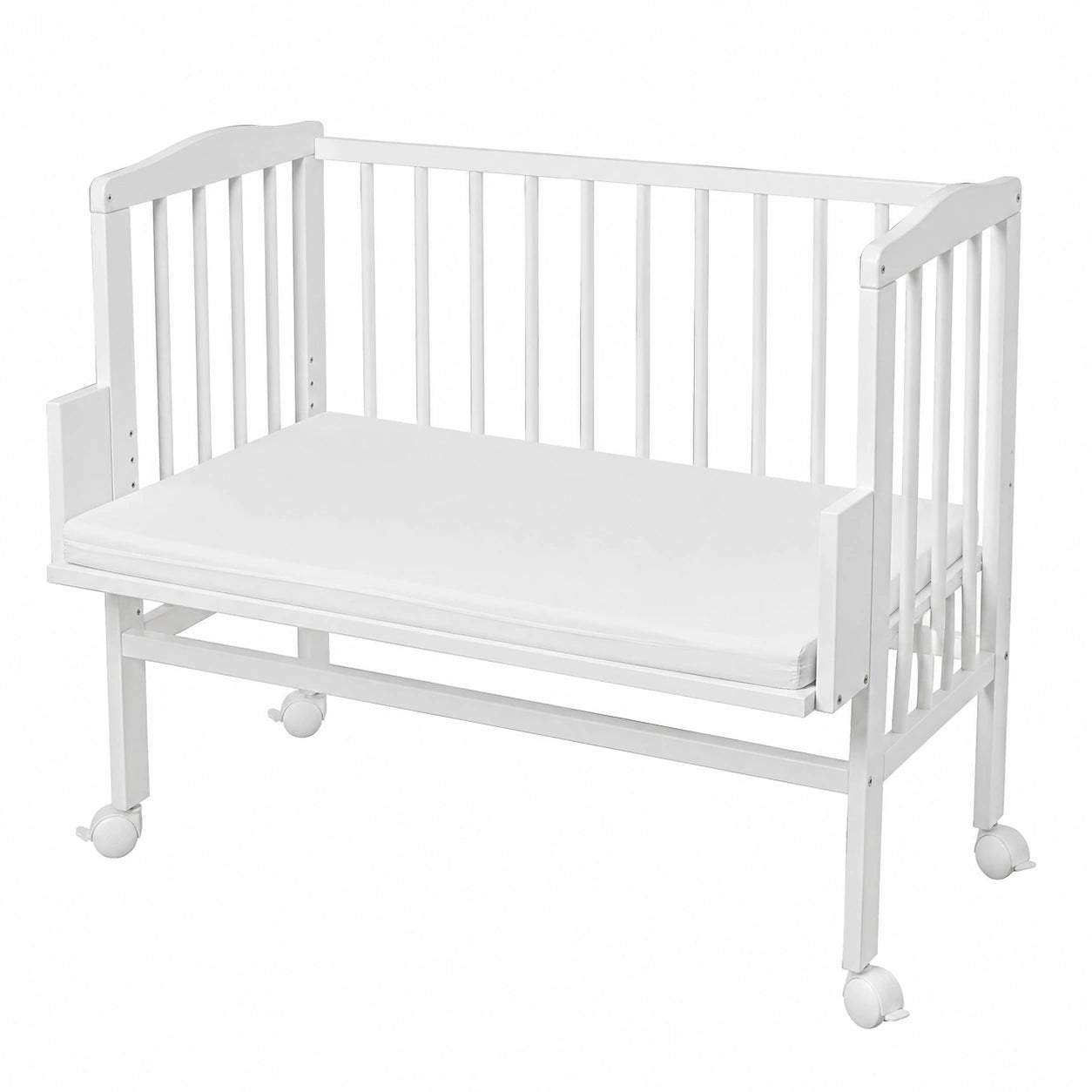 Letto Waldin per Bambini in Legno Naturale o Laccato Bianco con Piano di Appoggio Extra Lungo, 90 x 55 cm