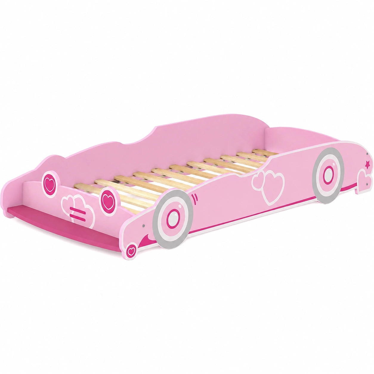 Letto Rosa a Forma di Auto per Bambini 3-5 Anni con Sponde di Sicurezza, 140x70 cm