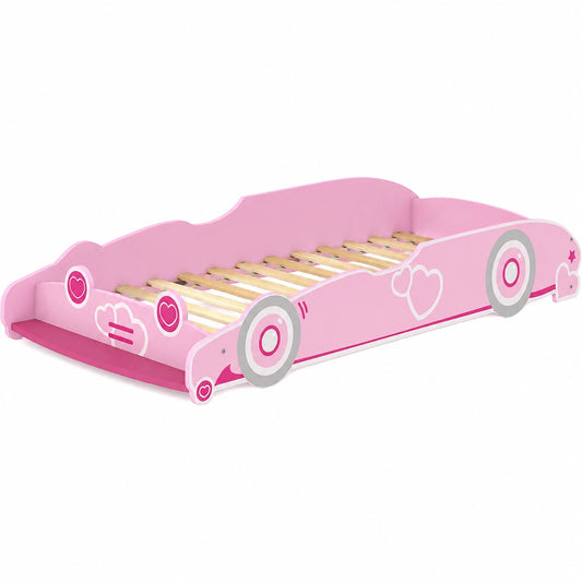 Letto Rosa a Forma di Auto per Bambini 3-5 Anni con Sponde di Sicurezza, 140x70 cm