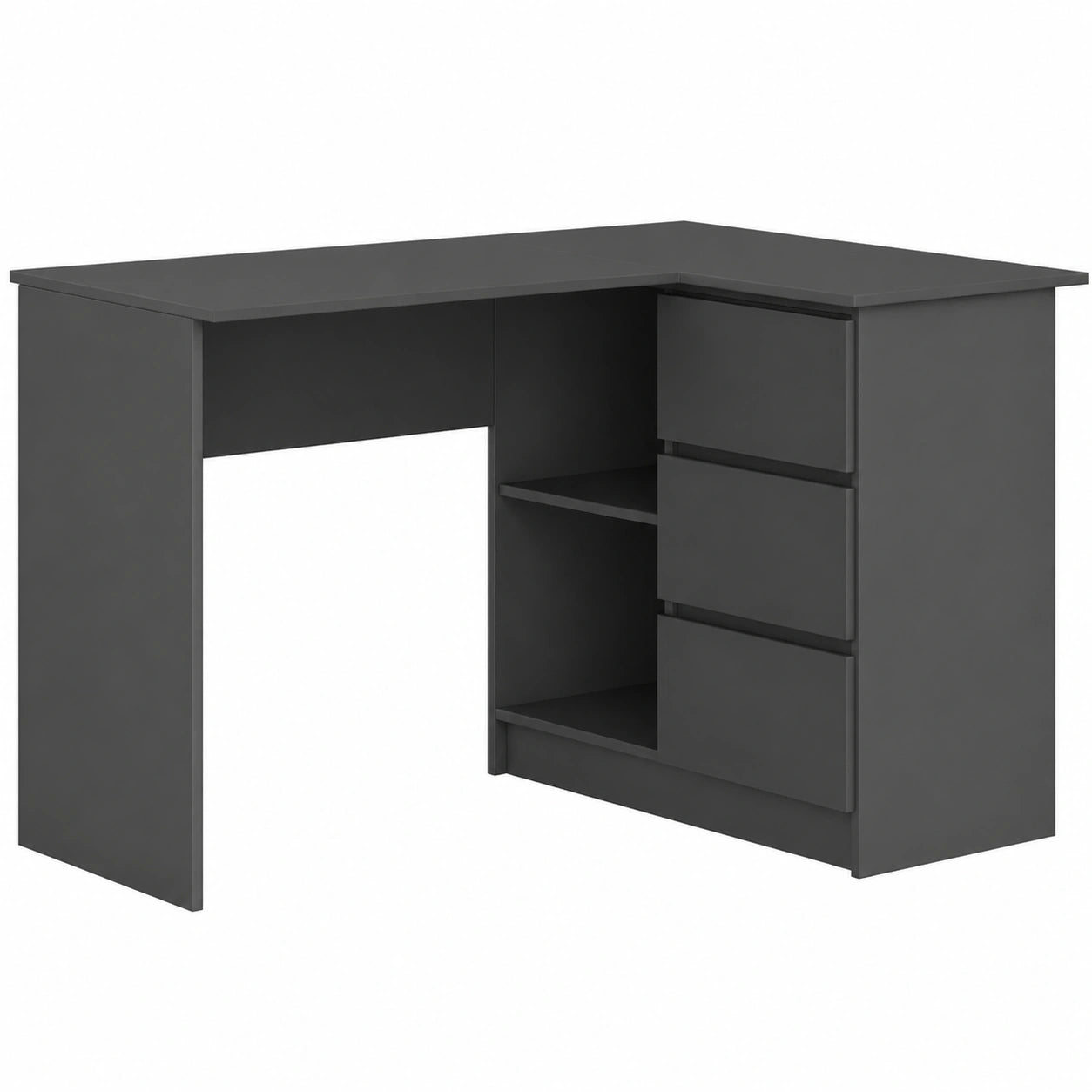Scrivania Angolare AKORD B-16 con 3 Cassetti, 2 Ripiani per Ufficio e Casa, Grigio Grafite