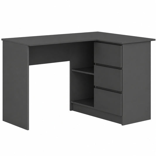 Scrivania Angolare AKORD B-16 con 3 Cassetti, 2 Ripiani per Ufficio e Casa, Grigio Grafite