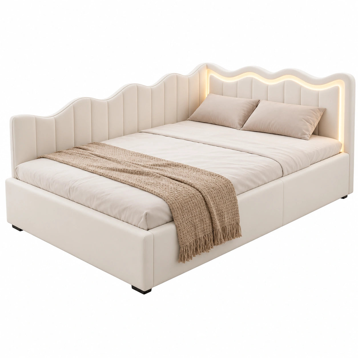 Divano Letto Singolo 90x200 in Velluto con LED e Contenitore