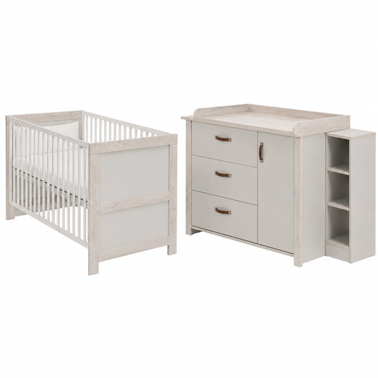 Cameretta per Bambini Completa: Lettino e Fasciatoio con Cassettiera 70x140 cm, Bianco/Grigio